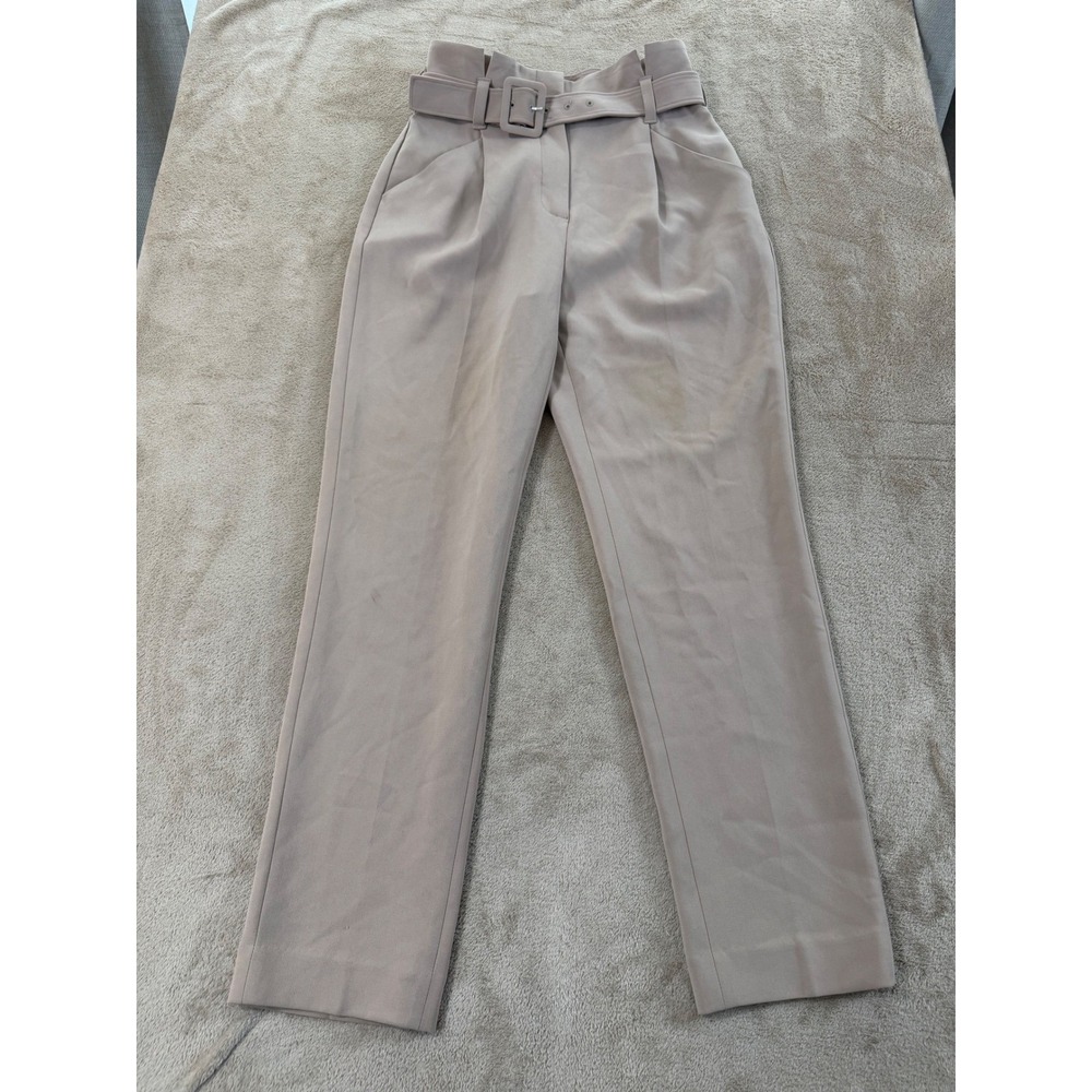 Babaton High Waist Belted Trouser Women's Size 2 Beige Casual Preppy